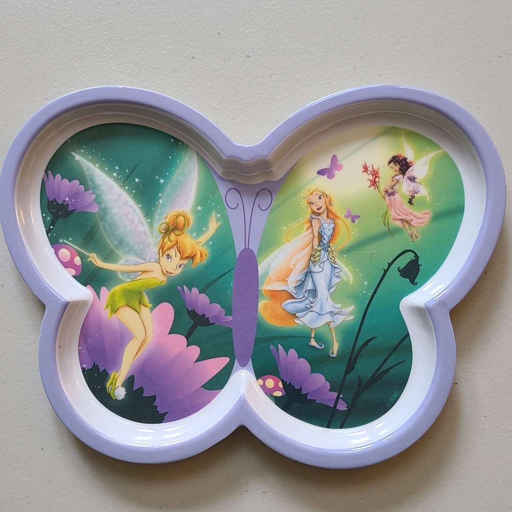 Disney Fairy Tinkerbell Purple Melamine Butterfly Shaped Plate Vintage Retired